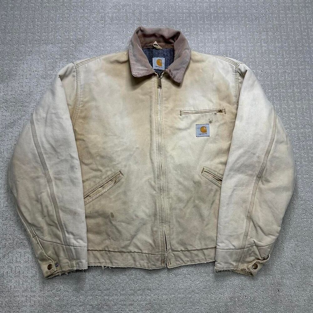 90s Carhartt Men's Cream and Tan Jacket